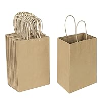 Oikss 50 Pack 5.25x3.25x8.25 Inch Small Gift Bags with Handles Bulk, Kraft Birthday Party Favors Grocery Retail Shopping Business Goody Bags, Craft Plain Natural Paper Bags Cub Sacks (Brown 50 Count)