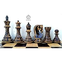 Burnt Russian Zagreb Chess Pieces Set | Staunton Chess Set | Lacor Polish with Hand Carving King 4'' | Weighted Chess Set