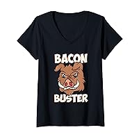 Womens Bacon Buster I Hog Hunting V-Neck T-Shirt