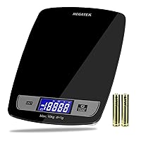MEGATEK 22lb Digital Food Kitchen Scale Weight in Grams and Ounces for Baking and Cooking, 0.05 oz/1g Accuracy, Large Backlit LCD Display and Weighing Platform, Tempered Glass - Black