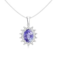 Natural Tanzanite Diana Pendant Necklace with Diamond for Women in Sterling Silver / 14K Solid Gold