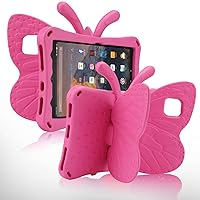Fire HD 8 Tablet 10th Gen 2020 HD 8 Plus 2022 Case Cute Butterfly Case with Stand for Kids Light EVA Rugged Shockproof Heavy Duty Kids Friendly Full Cover for New Fire HD 8 8Plus (Rose)