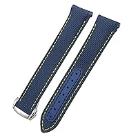 19/20/21mm Curved End Nylon Fabric Watchband Fit for Omega Seamaster 300 Aqua Terra 150 Watch Strap (Color : Blue Yellow 1, Size : 21mm)