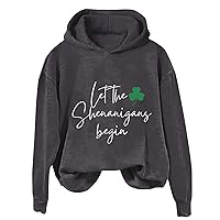 Women's St. Patrick's Day Shirt Let The Shenanigans Begin Printed Hoodies Irish Shamrock Sweatshirt Long Sleeve Pullover Tops