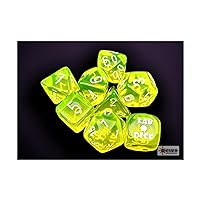 Neon Yellow Translucent Dice with White Numbers 7+1 Dice Set 16mm (5/8in) Chessex