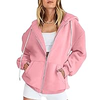Fashion Sweatshirts, Women's Fashion Loose Fitting Casual Daily Long Sleeved Hooded Zipper Solid Color Sweatshirts
