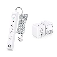 10 ft Surge Protector Power Strip with 4 USB Ports + Foldable European Travel Plug Adapter