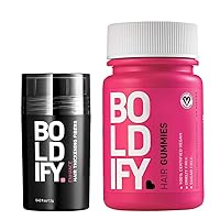 Hair Fibers (BLACK) + Biotin Gummies: Boldify Conceal & Glow Bundle: Undetectable & Natural Hair Fibers for Men & Women & All Natural, Vegan & Sugar Free Gummies