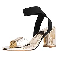 BIGTREE Womens Sandals Chunky Block Heels Elastic Ankle Strap Open Toe Summer Slip On Dress Shoes