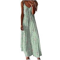 Women Spaghetti Strap Sundress Casual Summer Long Maxi Dress V Neck Sexy Boho Dresses 2024 Trendy Beach Clothes