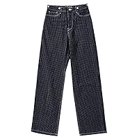 Winter Autumn Men's Vintage Denim Pants Durable Striped Jeans Casual Loose Straight Trouser