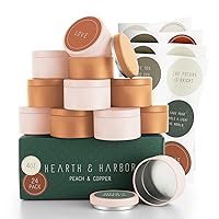 Hearth & Harbor Tin Candle Jars for Making Candles - DIY Candle Containers with Lids - Metal Candle Jars - Bulk Tins Storage for Candle - (24 Pieces) - (4 Ounces) - Solid Peach and Copper