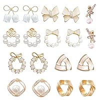 BIPY 9Pairs Gold Plated Silver Stud Earrings for Women S925 Stud Set Cubic Zirconia Hypoallergenic Pearl Crystal Heart Earrings Jewelry for Girls Women Birthday Gifts