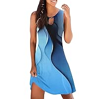 Cocktail Dresses for Women 2024, Plus Size Patterned Printing Sexy Mini Dress Keyhole Neck Casual Sleeveless Dresses