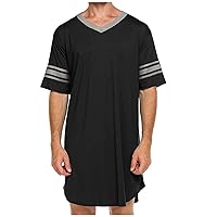 Pajama Sleep Shirts for Men Big and Tall V Neck Short Sleeve Cotton Nightshirt Soft Loose Sleepwear Comfy Nightwear