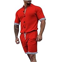 Men's Button Tracksuits Summer Casual Short Sets 2 Piece Outfits Short Sleeve Shirts and Shorts Set Beach Suit