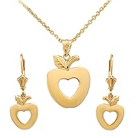 14 ct Yellow Gold Apple Heart Necklace Earring Set