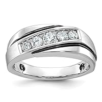 8.01mm 14k White Gold With Black Rhodium Mens Polished Satin and Grooved 1/2 Carat Diamond Ring Si Jewelry for Men