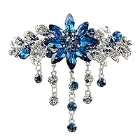 Luxury Hair Barrettes Flower Tassel Design Spring Clip Rhinestone Hairpin Crystal Hair Clip Hair Accessories for Women Girls (Royal blue)