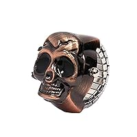 Men's Rings for Men Watch Ring Skull Design Vintage Look Stretchable Finger Ring Watch Brown