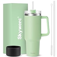 40 oz Tumbler With Handle and Straw Lid | Double Wall Vacuum Insulated Travel Mug | Stainless Steel Water Bottle Cup | Keeps Drinks Cold up to 34 Hours | Cupholder Friendly | Light Green