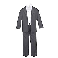 7pc Formal Boys Dark Gray Suit Extra Satin White Vest Necktie Set S-20 (12)