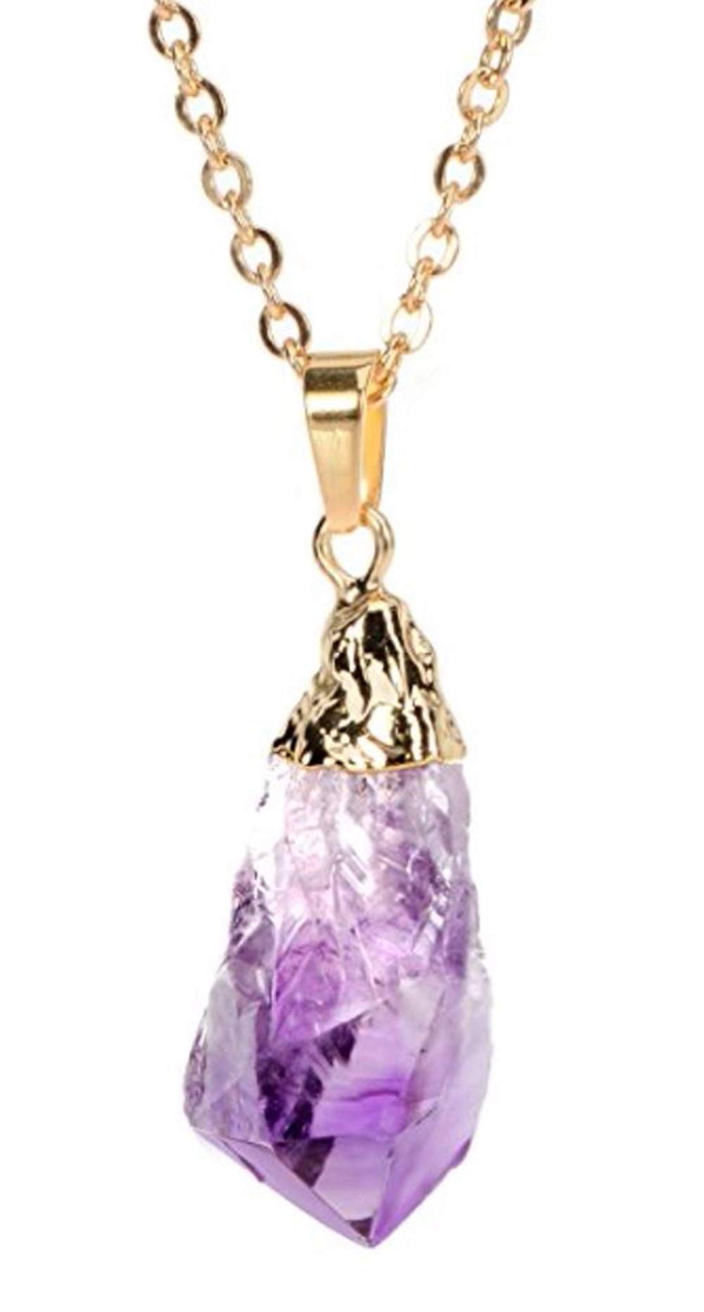 Adabele 1pc Authentic Sterling Silver Raw Amethyst Citrine Gemstone Necklace 18 inch Healing Crystal Chakra Stone Hypoallergenic Nickel Free Women Girl Birthday Gift