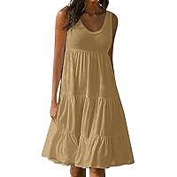 AODONG Linen Dresses for Women 2024 Casual Cotton Sleeveless Flowy Maxi Beach Tank Sundresses with Pockets