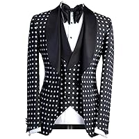 Mens 3-Piece Suit Polka Dot Suits Fabric Slim Fit Premium Night Dinner Party Jacket Vest & Tie Set