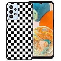 Phone Case for Samsung Galaxy A23 5G/4G, Black White Grid Plaid Regular Lattice Checkered Checkerboard Cute Shockproof Protective Anti-Slip Soft Cover Shell