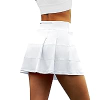 Fengbay Pleated Tennis Skirts for Women with Pockets Golf Skirt for Running Workout Athletic Shorts （White, M ）