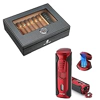 Cigar Humidor and Cigar Lighter 4 Jet Flame with Cigar Punch