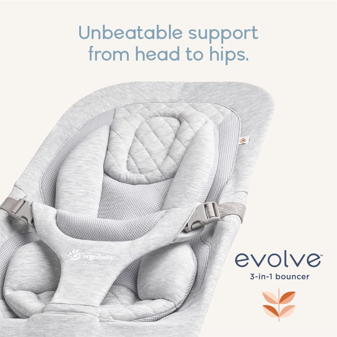 Ergobaby Evolve 3-in-1 Bouncer, Adjustable Multi Position Baby Bouncer Seat, Fits Newborn to Toddler, Soft Olive