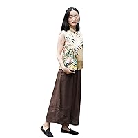 One Piece Only Embroidered Fashionable Cheongsam Qipao Top Blouse for Women Sleevless in Yellow Made from Silk all Handmade 105