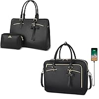 MATEIN Laptop Tote Bag for Women & 17.3 Inch Laptop Briefcase Bundle | Large Waterproof PU Leather Work Bag with USB Charging Port & Casual Computer Shoulder Bag Messenger Bag