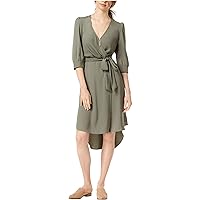Womens Belted Wrap Dress, Green, 0