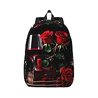 Red Rose and Wine Romantic Lovers Decor Stylish And Versatile Casual Backpack,For Meet Your Various Needs.Travel,Computer Backpack For Men