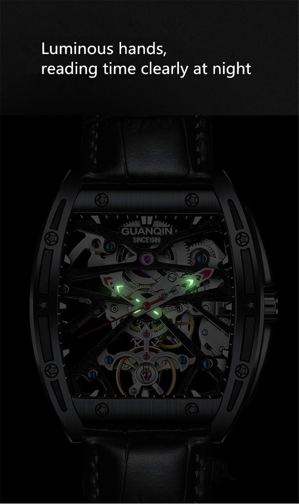 Guanqin Neue Männer Automatische Leuchtende Armbanduhr Skelett Tourbillon Wasserdichte Mechanische Uhr