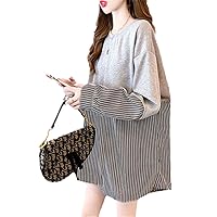 Style Striped Patchwork T-Shirt Fake Two Pieces Women's Clothing Spring Casual Long Sleeve Sweatshirts