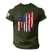Mens 4th of July Shirt Patriotic T-Shirts Summer Casual Round Neck Top USA Flag Printed Graphic Short Sleeve Gym Shirt