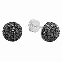 Dazzlingrock Collection 0.60 Carat (ctw) Round Black Diamond Ladies Half Ball Cluster Stud Earrings, Sterling Silver