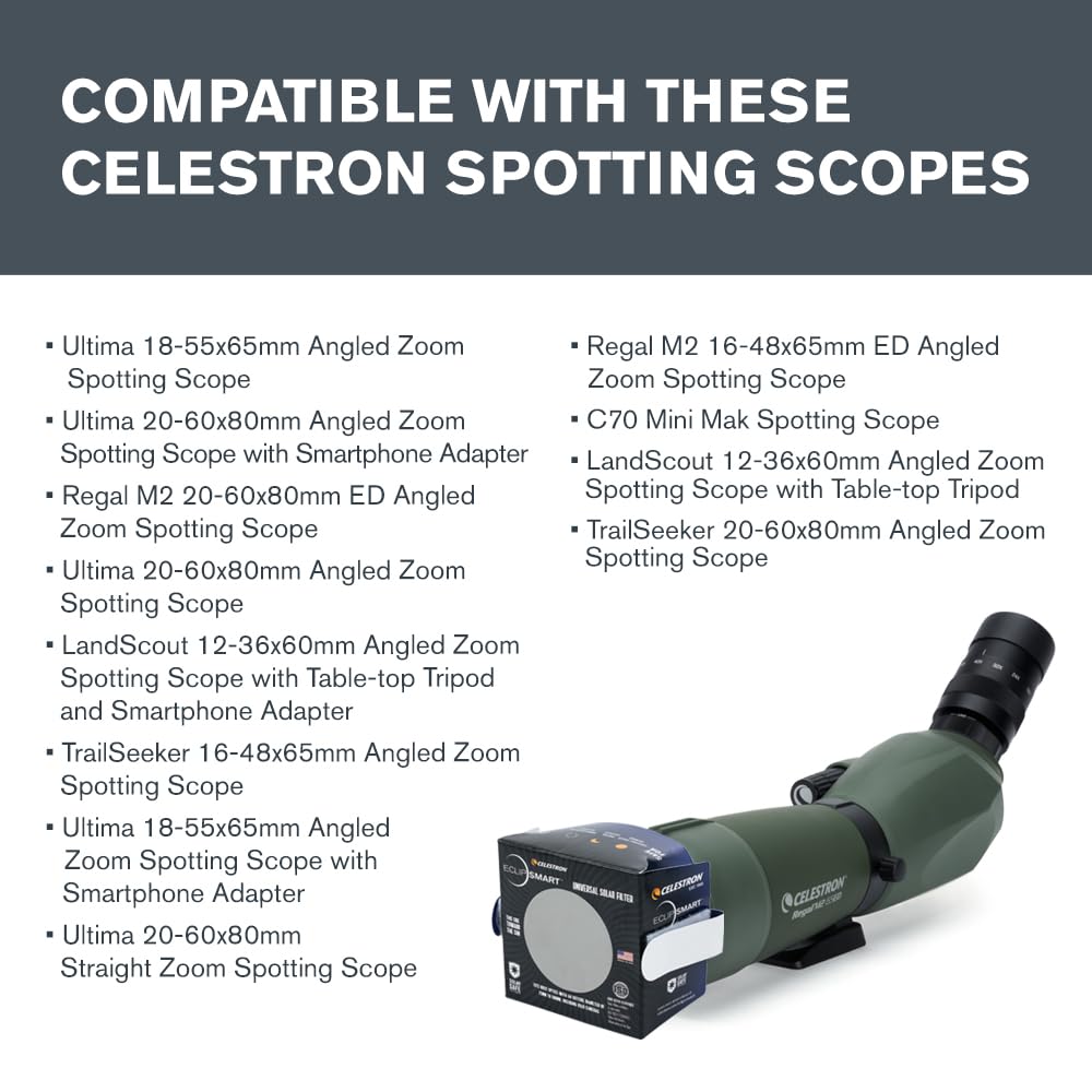 Celestron – EclipSmart Safe Solar Eclipse Filter – Meets ISO 12312-2:2015(E) Standards – Works with Your Telescope, Spotting Scope, or DSLR Camera – Observe + Photograph Eclipses or Sunspots Safely