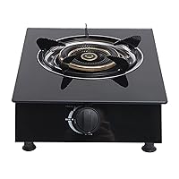 Desktop Gas Cooktop, Tempered Glass Gas Stove Top 1 Burners, Gas Countertop for Home Kitchen Apartments Outdoor Camping, Easy to Clean, Black