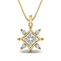 SwaraEcom 14K Yellow Gold Plated Round Cubic Zirconia Square Cluster Pendant Fashion Jewelry