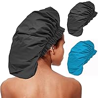 2 Pack Premium Collection Super Jumbo Shower Cap Extra Large Shower Caps for Braids Shower Bonnets Women Waterproof Hair Caps for Spa Salon Shower Hat (X-Large, Black,Blue)