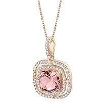 PEORA Simulated Morganite Pendant Necklace for Women 925 Rose Gold-tone Sterling Silver, Double Halo Design, 4 Carats Cushion Cut 9mm, with 18 inch Chain