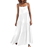 EFOFEI Women's Summer High Low Ruffle Maxi Dress Spaghetti Strap Print Long Dress Casual Flowy Beach Dress