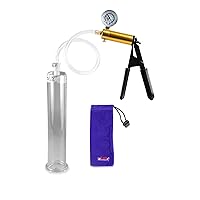 LeLuv Ultima Brass Penis Pump Kit, Black w/Rubber Grips, Clear Hose + Gauge - 9