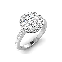 REAL-GEMS Lab Created G VS1 Diamond 14k White Gold 1.01 CT Round Cut Halo Style Couples Promise Ring Sizable