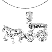 Silver 3D Horse And Buggy Necklace | Rhodium-plated 925 Silver 3D Horse & Buggy Pendant with 18